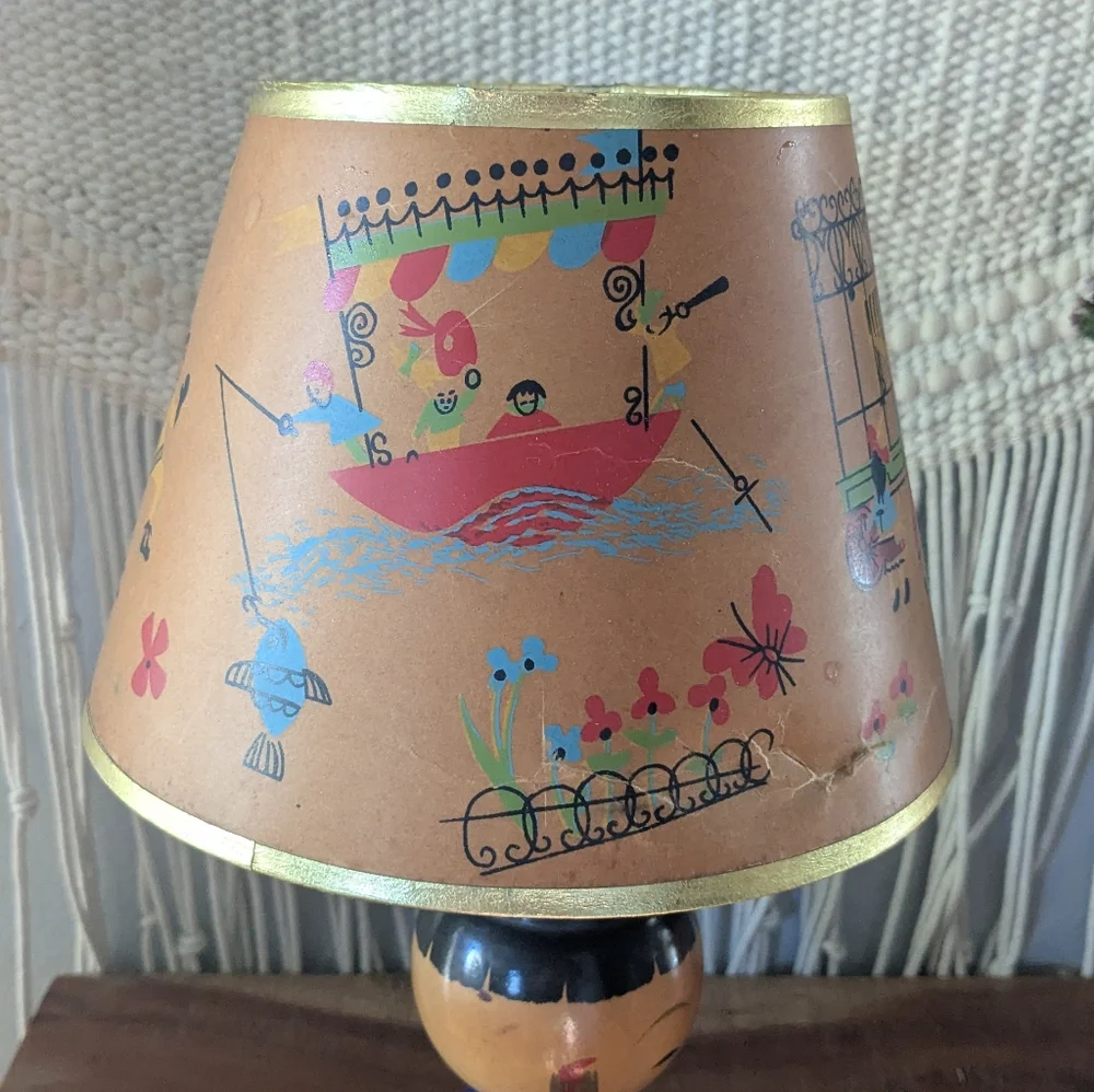 Vintage Paper Kids Lampshade w/ Gold Trim – Animal & Bird Illustrations – 6